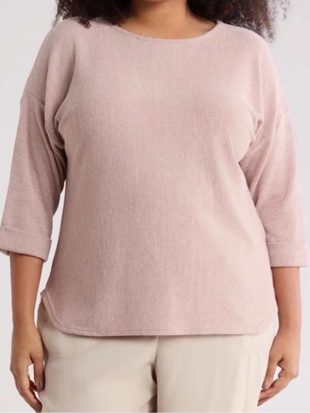 Max Studio Women's 1X Plus Mauve Solid Ribbed Crew Neck Sleeve Stretch Top
NWT